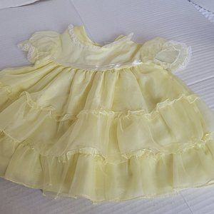 Infant Girls Vintage Yellow Lace Layered Dress Made in USA Lassie TOGS Inc 1